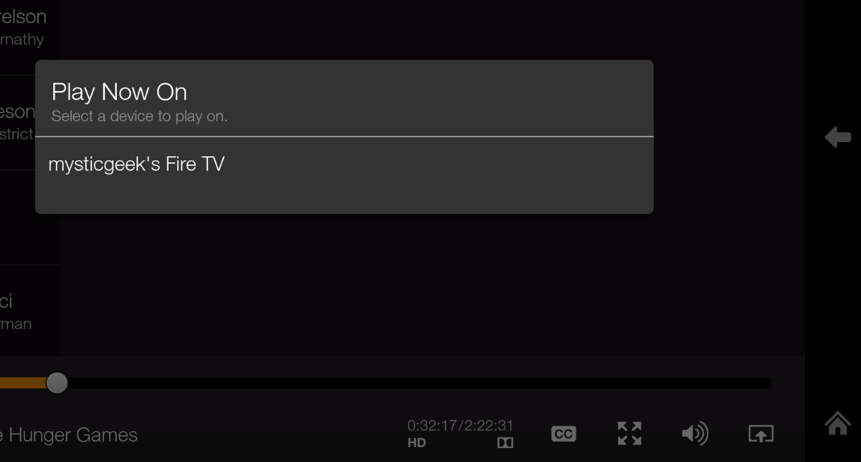 Sending a movie from a Kindle Fire tablet to Fire TV