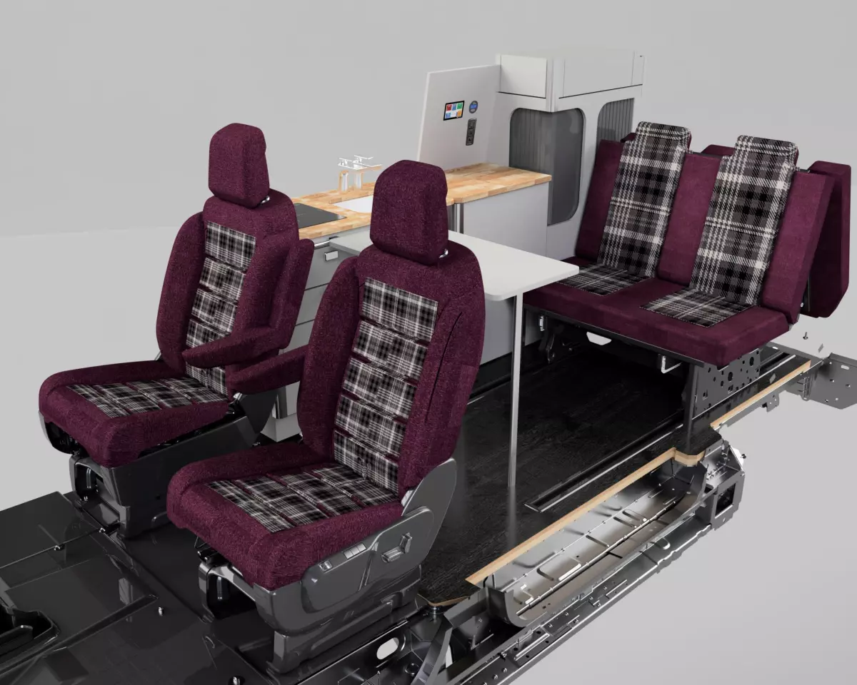 As a camper, the Eco Proace Revolution has four seats and a kitchen block with indoor/outdoor induction cooker