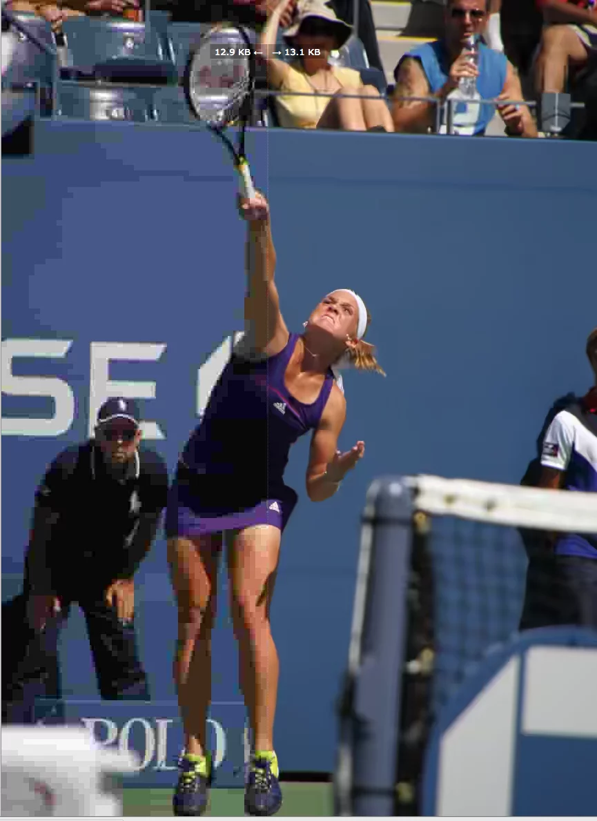 Heavily compressed JPEG (left) and heavily compressed BPG (right)