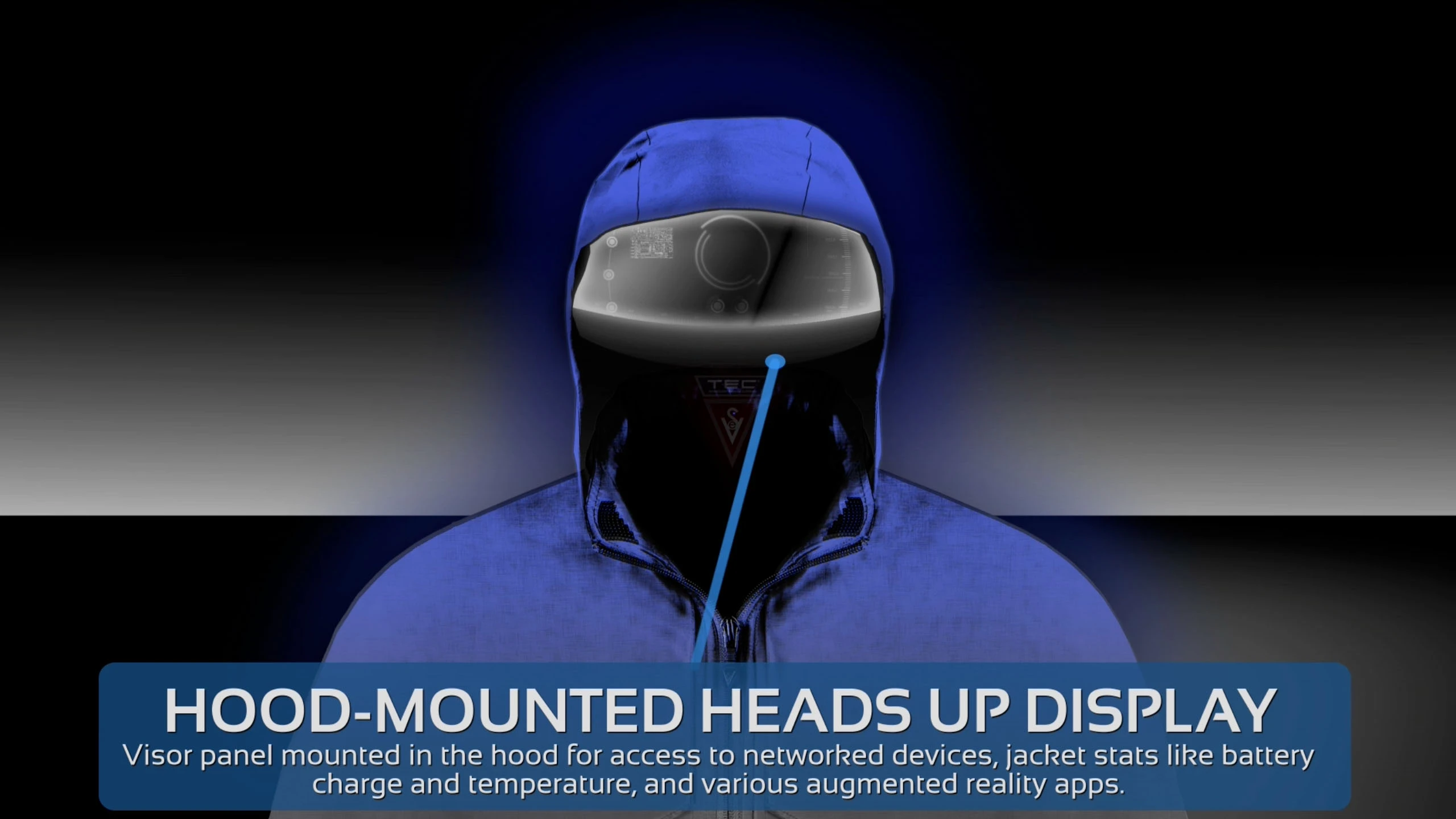 The hood features a heads-up display (HUD)