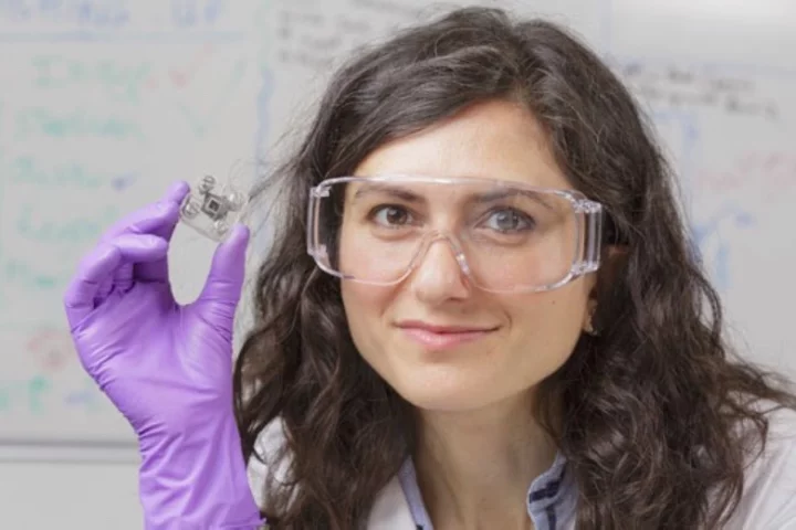 Dr. Mirella Di Lorenzo with her urine-powered microbial fuel cell