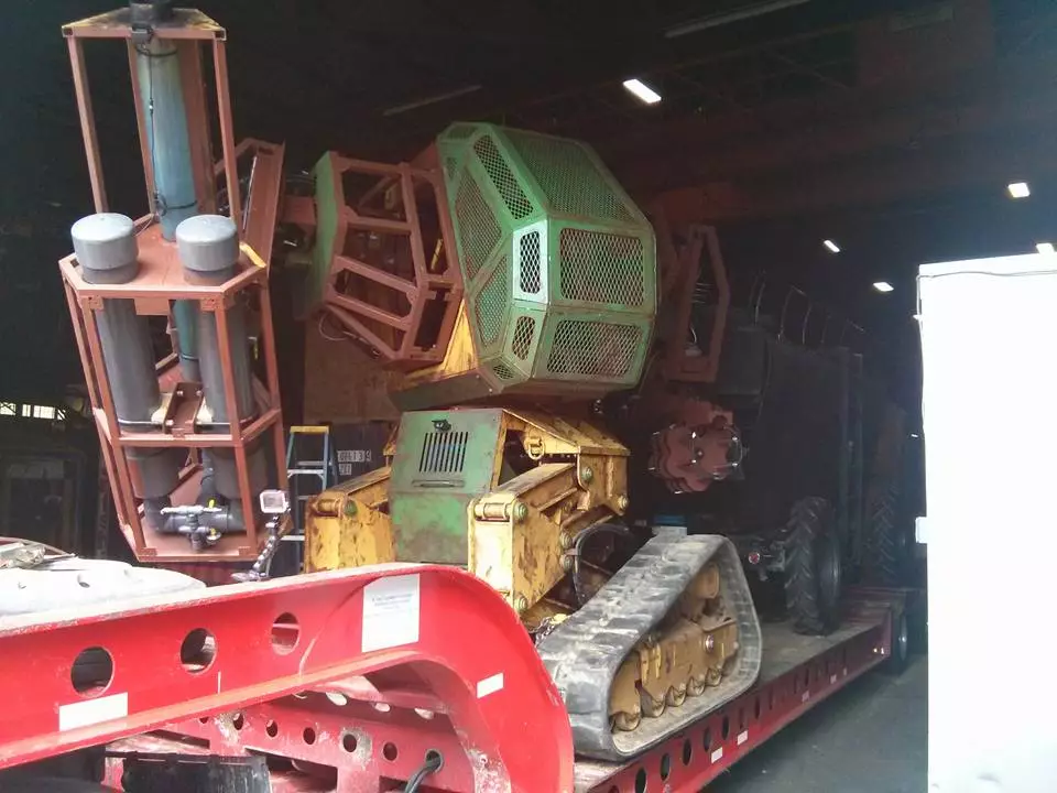Megabot on its transport trailer