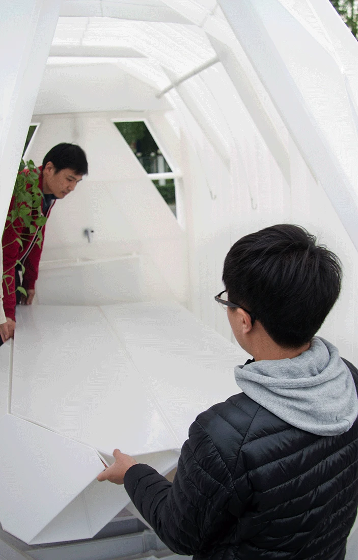 The Tricycle House boasts several pieces of clever folding furniture to provide many home comforts on the road
