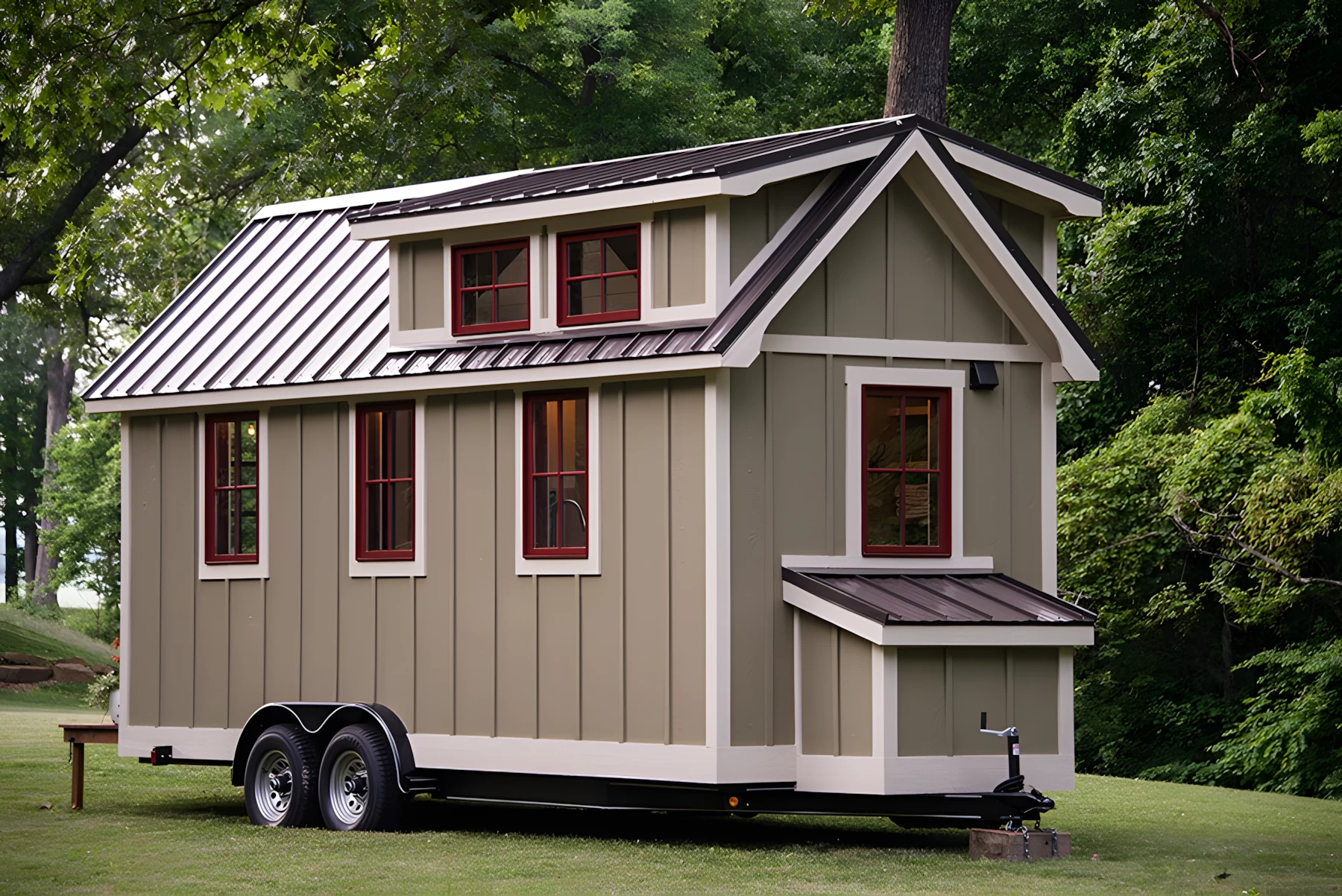 The Ynez is finished in engineered wood and topped by a metal roof