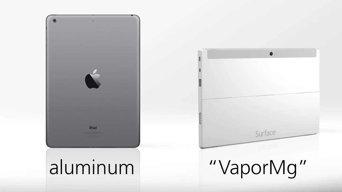 it's aluminum vs. Microsoft's custom magnesium alloy