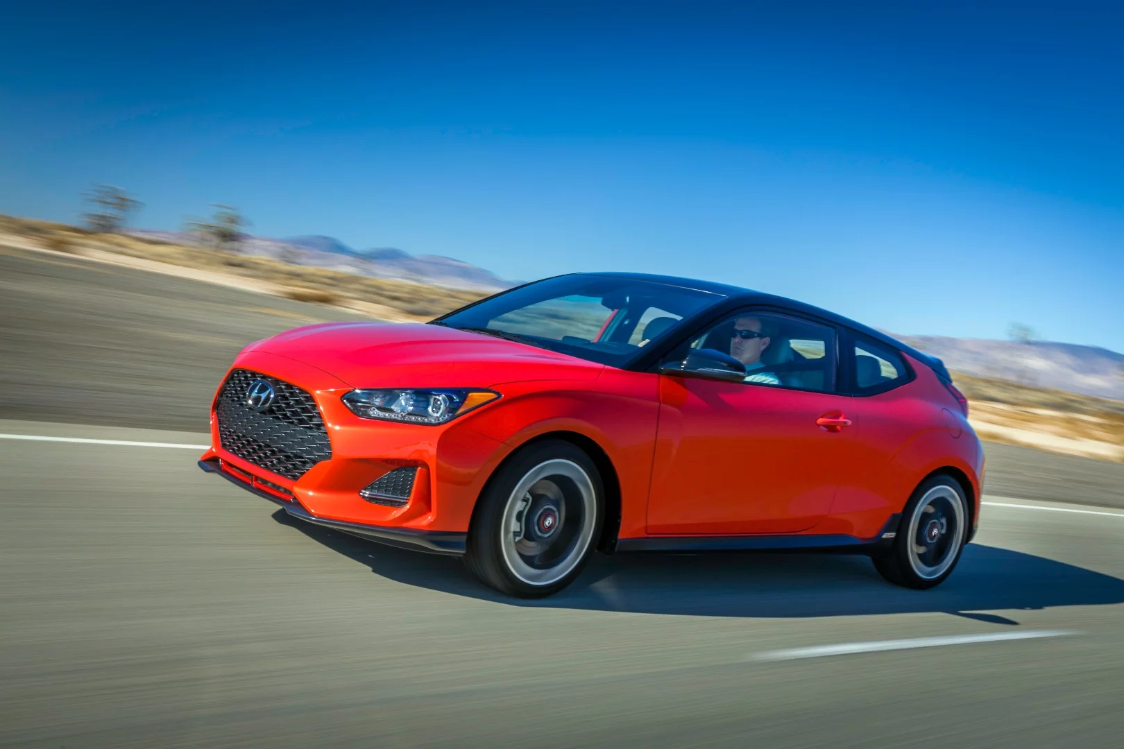 A six-speed manual transmission is standard on the 2019 Veloster Turbo and a seven-speed dual-clutch automatic is optional