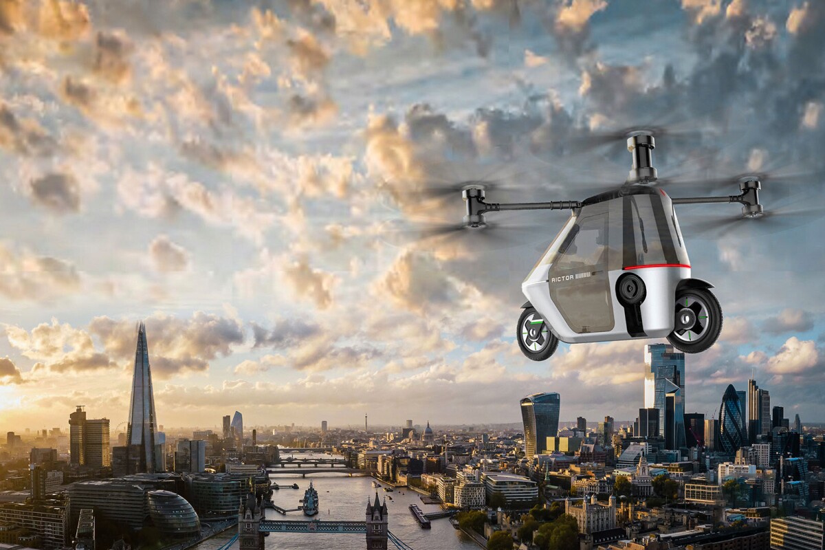 The Skyrider X1 features a four-axis, eight-propeller system