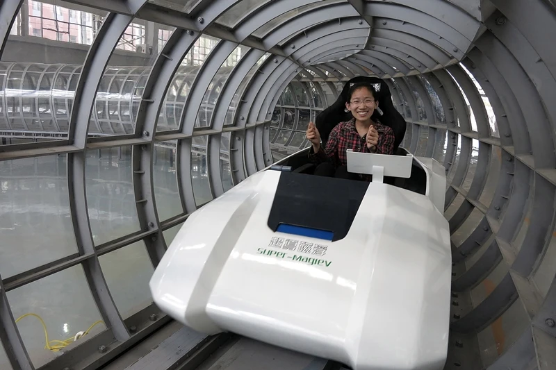 A team lead by Dr Deng Zigang at Southwest Jiaotong University in China have built a maglev train with the potential to reach 1,800 mph (2,900 km/h) (Photo: Imagechina)