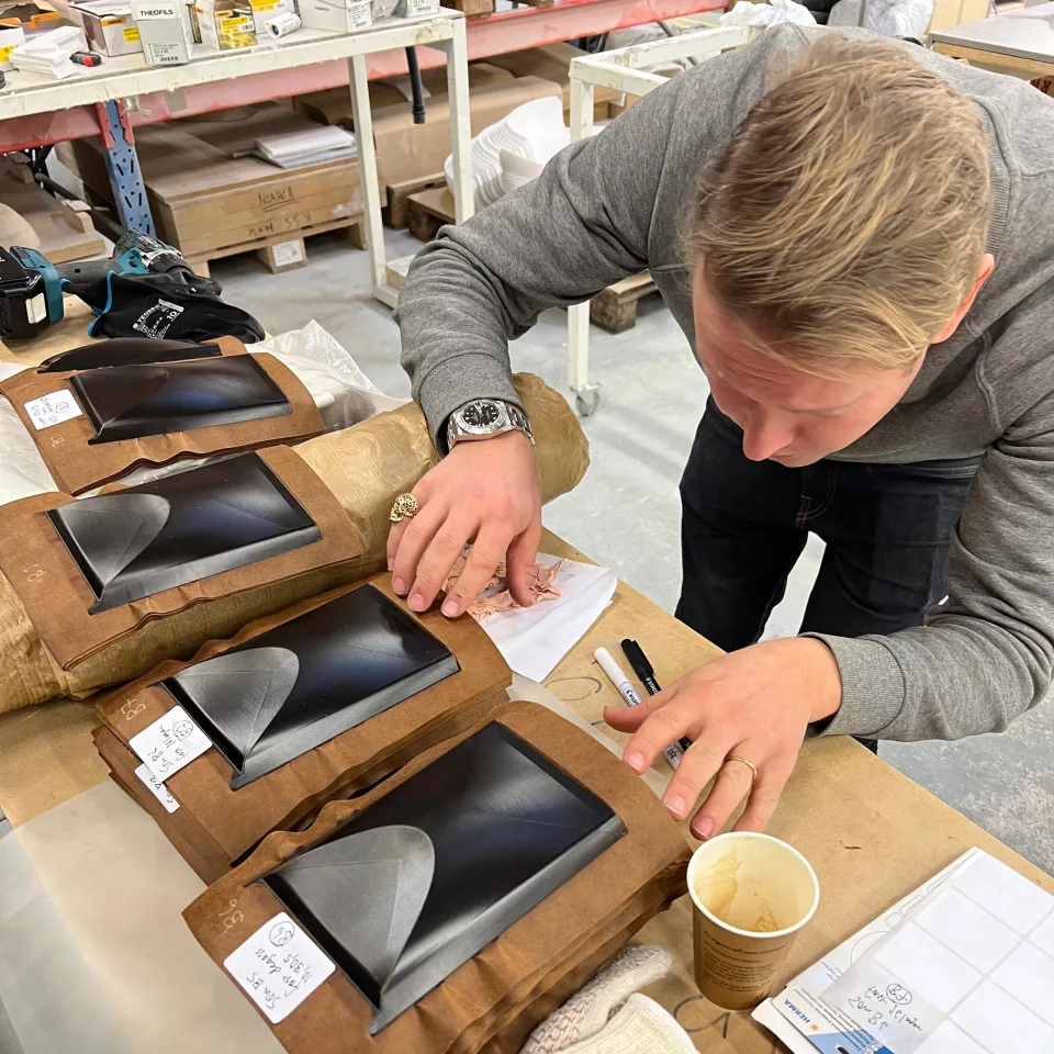 The PaperShell natural composite is press molded to shape, or formed using an inflation bladder