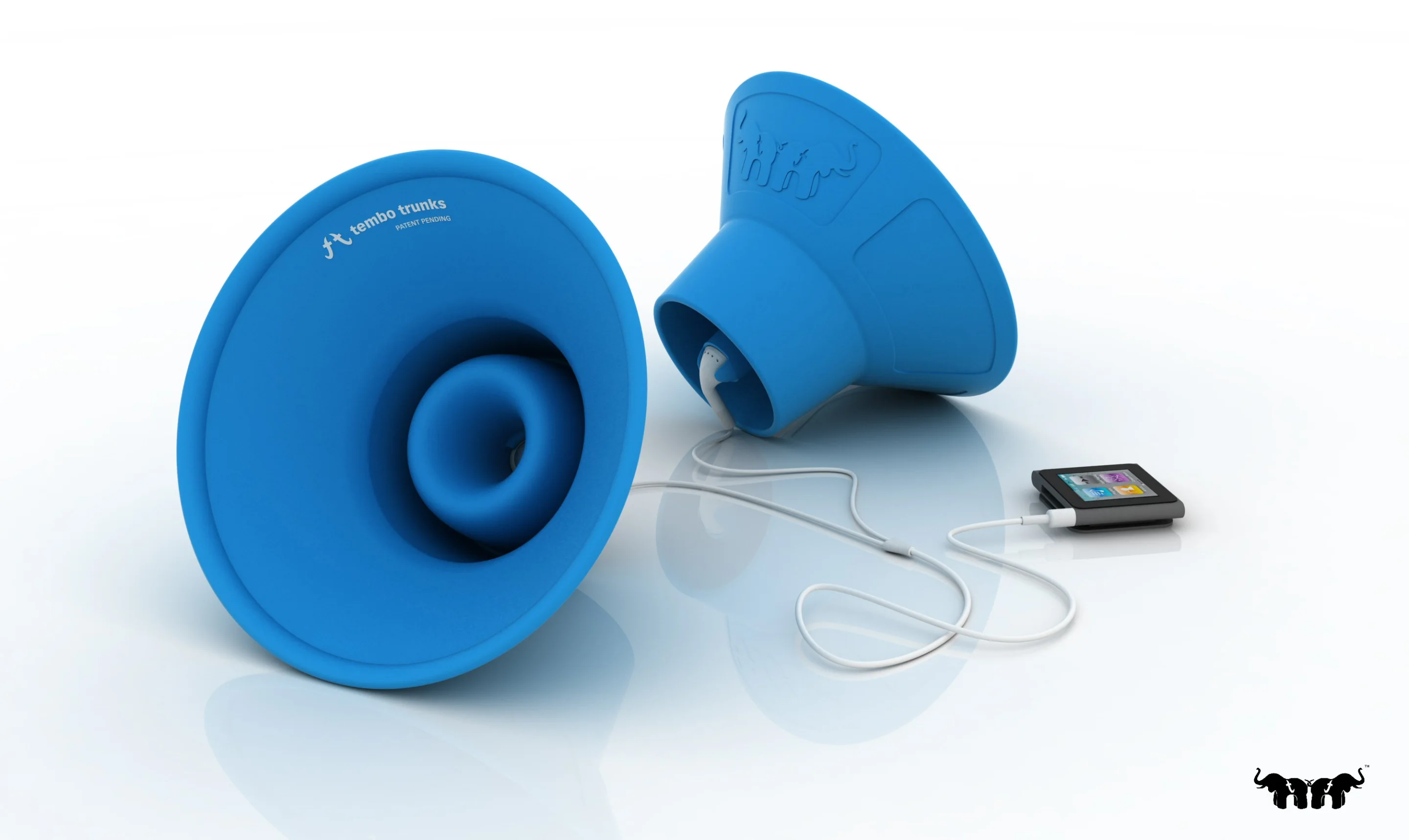 Scott and Mike Norrie have designed some fold-away, lightweight, power-free iPod earbud amplifiers called Tembo Trunks