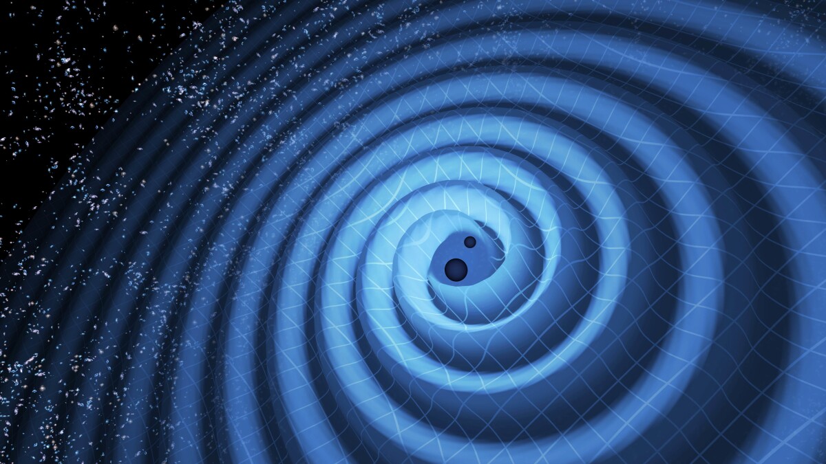An artist's impression of two black holes producing gravitat