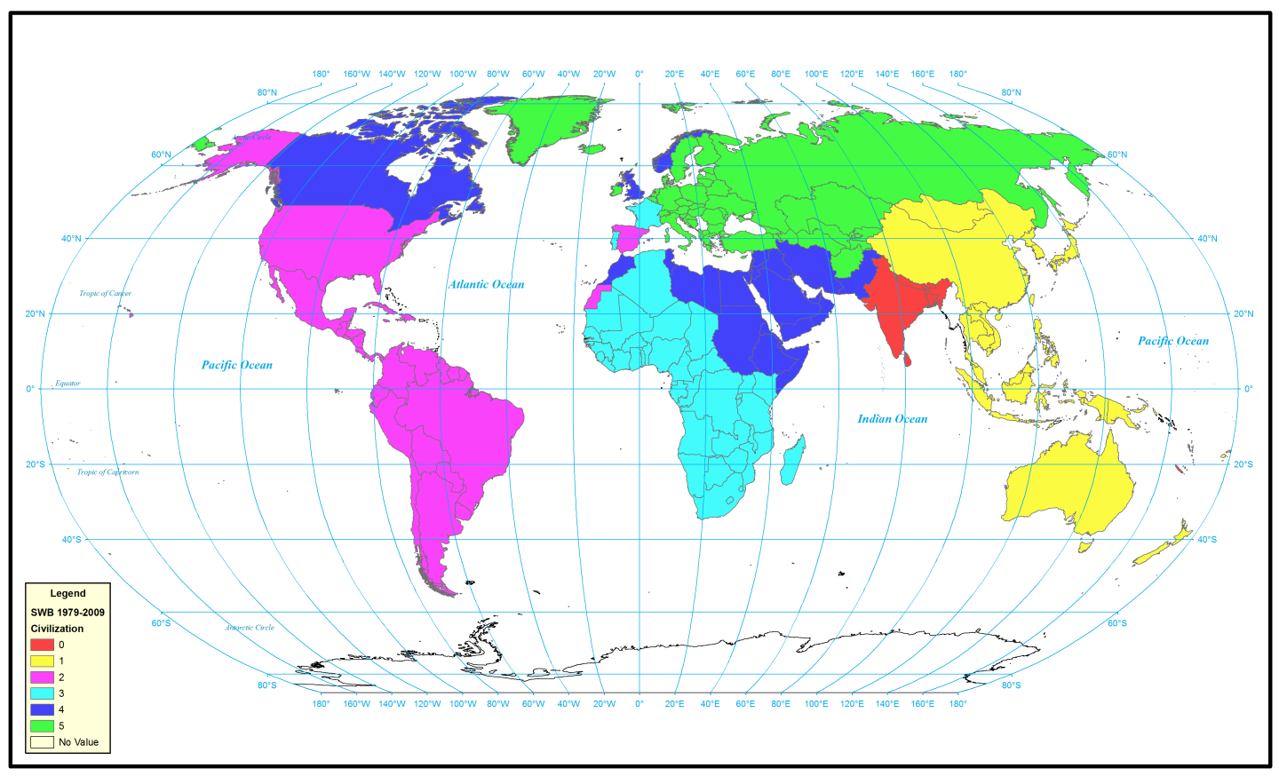 World "civilizations" according to SWB, 1979-2009 (Image: Leetaru)