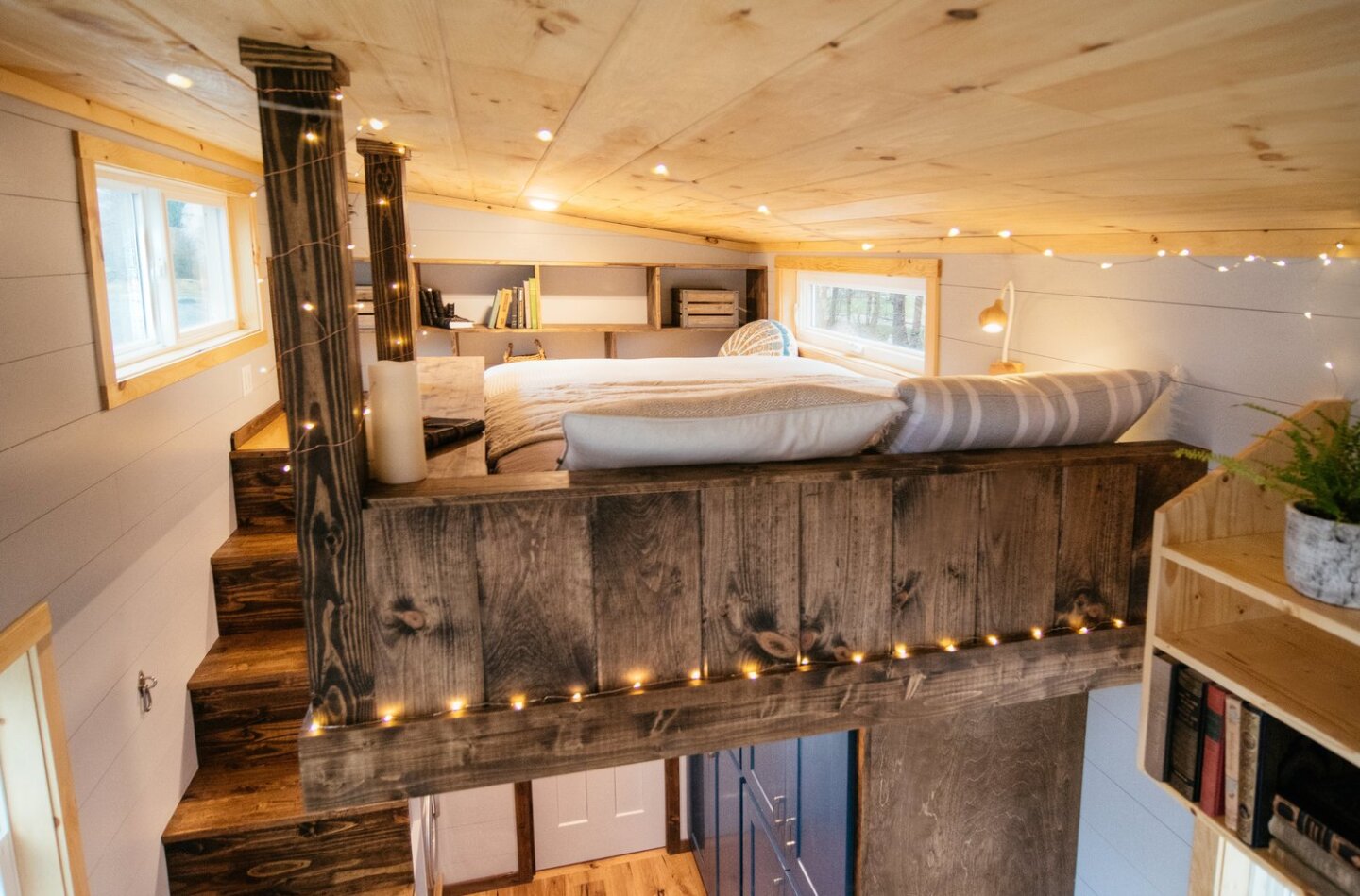 The Lykke's bedroom is reached by storage-integrated staircase
