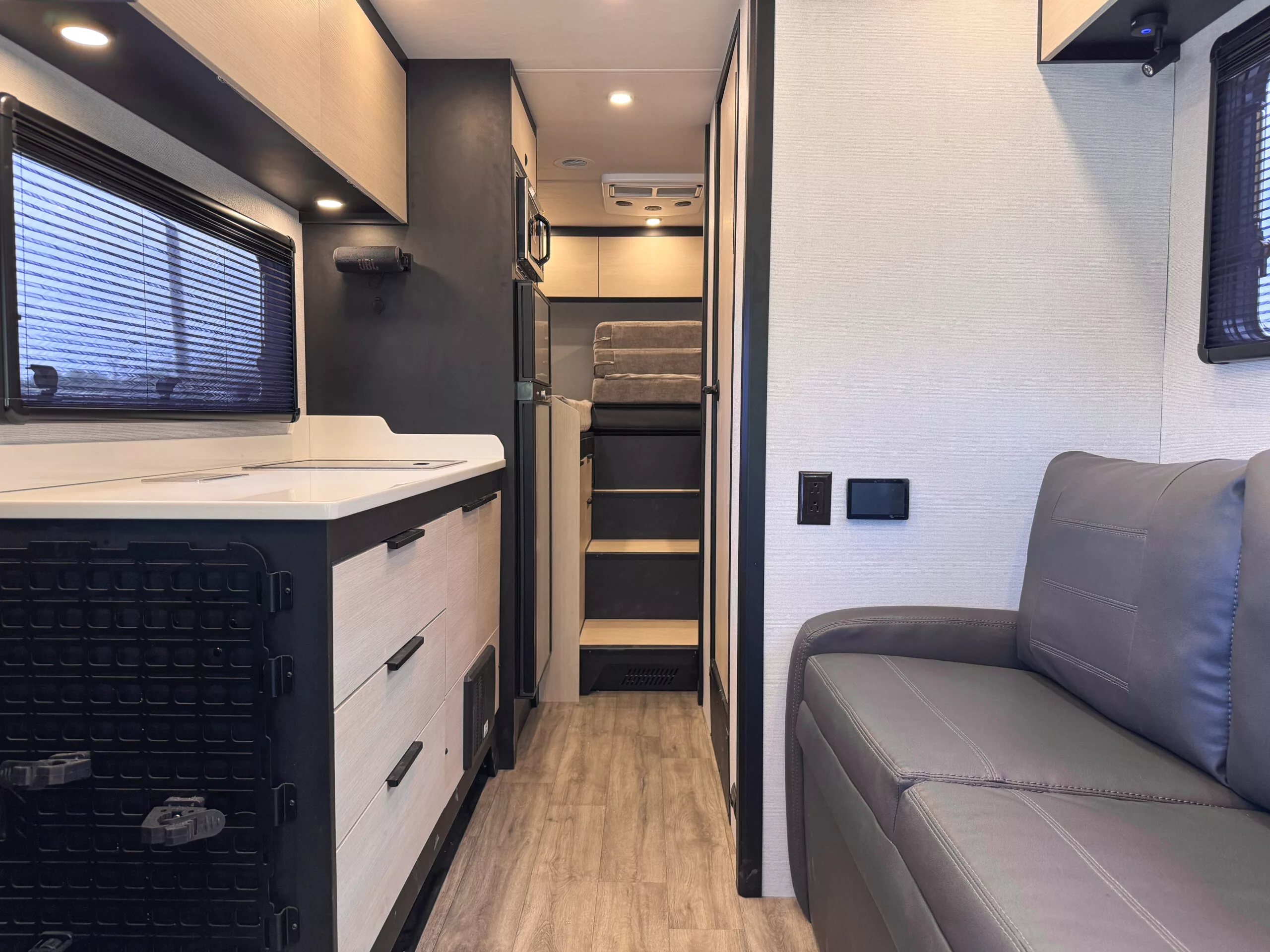 Buysers can choose from a straight sleeper sofa or the standard L-shaped sofa up front