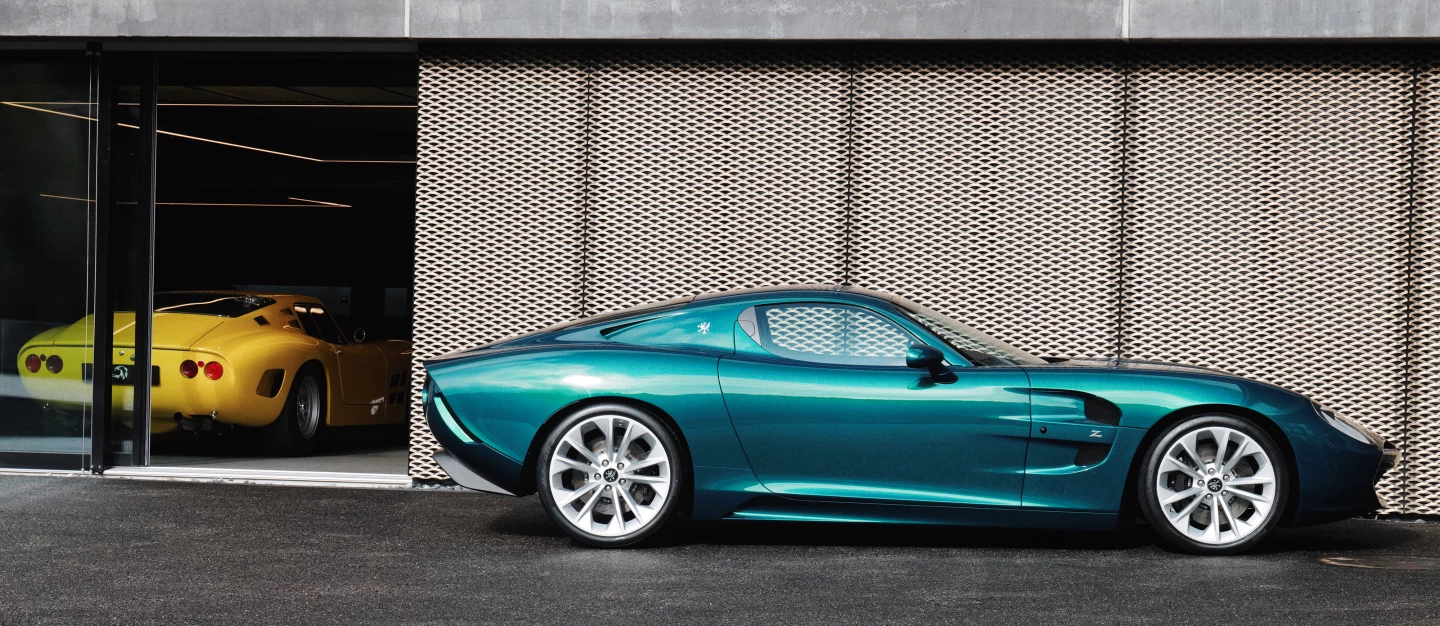 An original Iso Grifo A3/C peeks out of the background as Zagato photographs its GTZ
