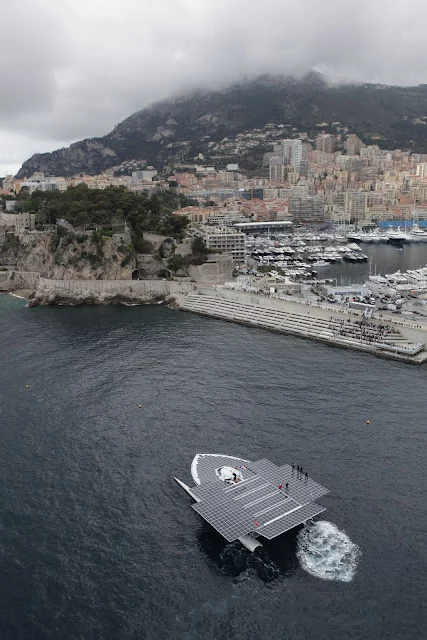 The TURANOR PlanetSolar, as it enters Monaco's Hercule Harbor
