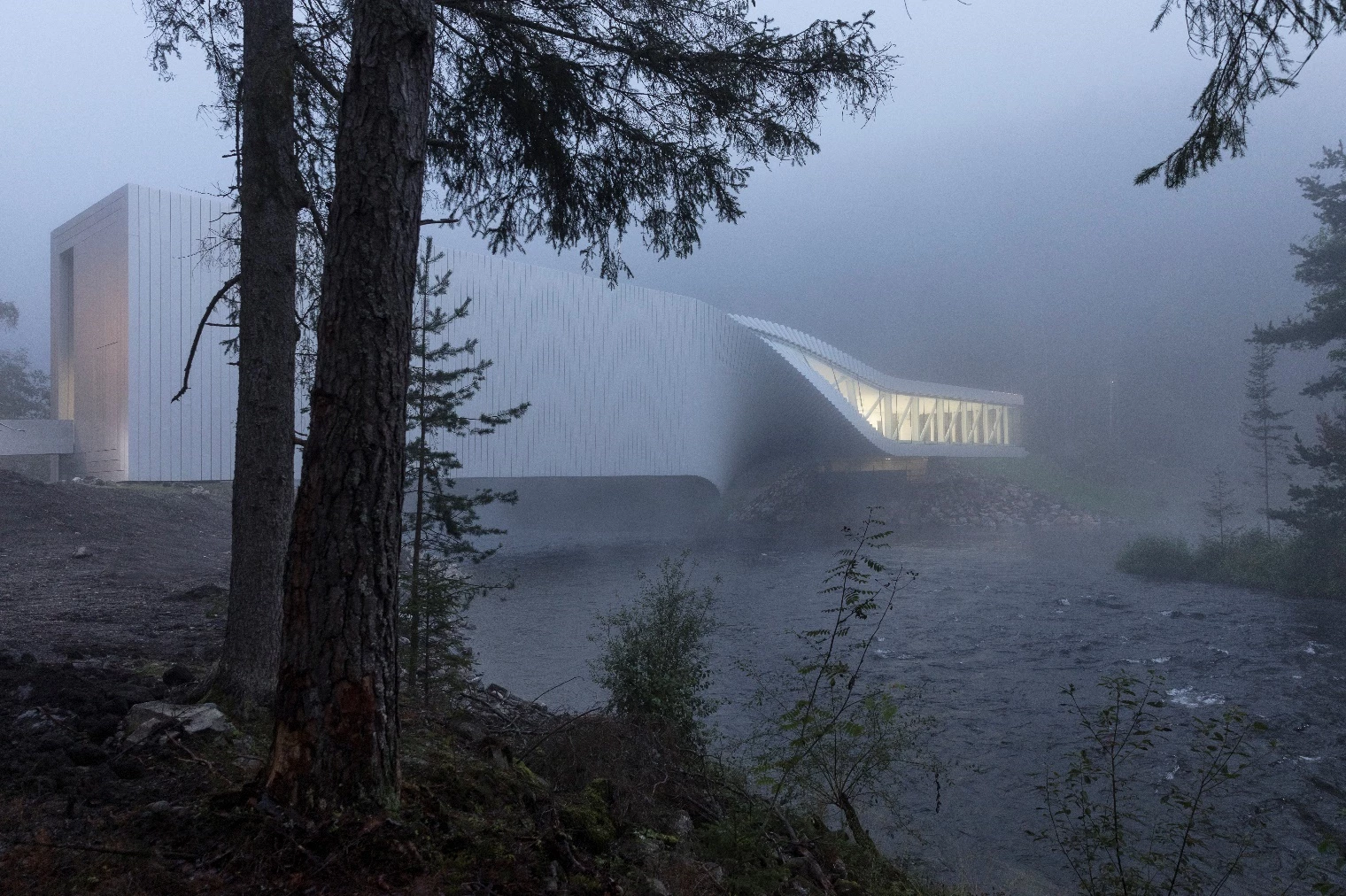 The Twist is located in Jevnaker, outside Oslo, and connects two riverbanks in the Kistefos Sculpture Park