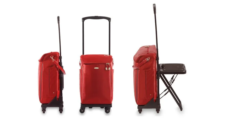 The WalkinBag not only offers travelers some lean-on support courtesy of the curved handle, but also provides a means of taking the weight off by offering built-in seating