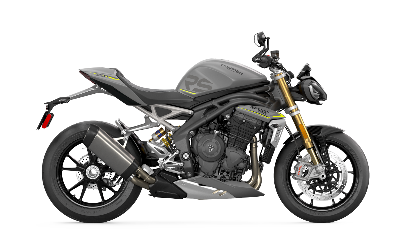 The 2021 Triumph Speed Triple 1200 RS in Matt Silver Ice color