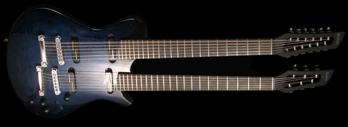 When strumming or picking on the 12-string, the player's hand doesn't come into contact with the other neck's strings but should move around in the air above it