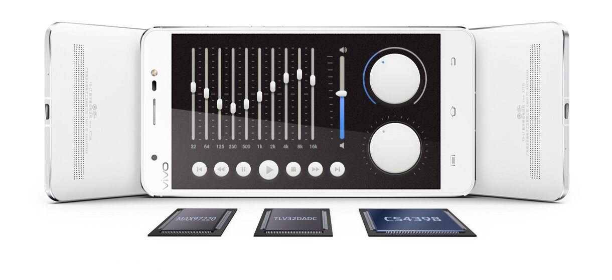 Vivo has teamed up with Cirrus Logic to develop a customized version of the CS4398 DAC, there's a Maxim MAX97220 headphone amp and a TLV320 ADC from Texas instruments