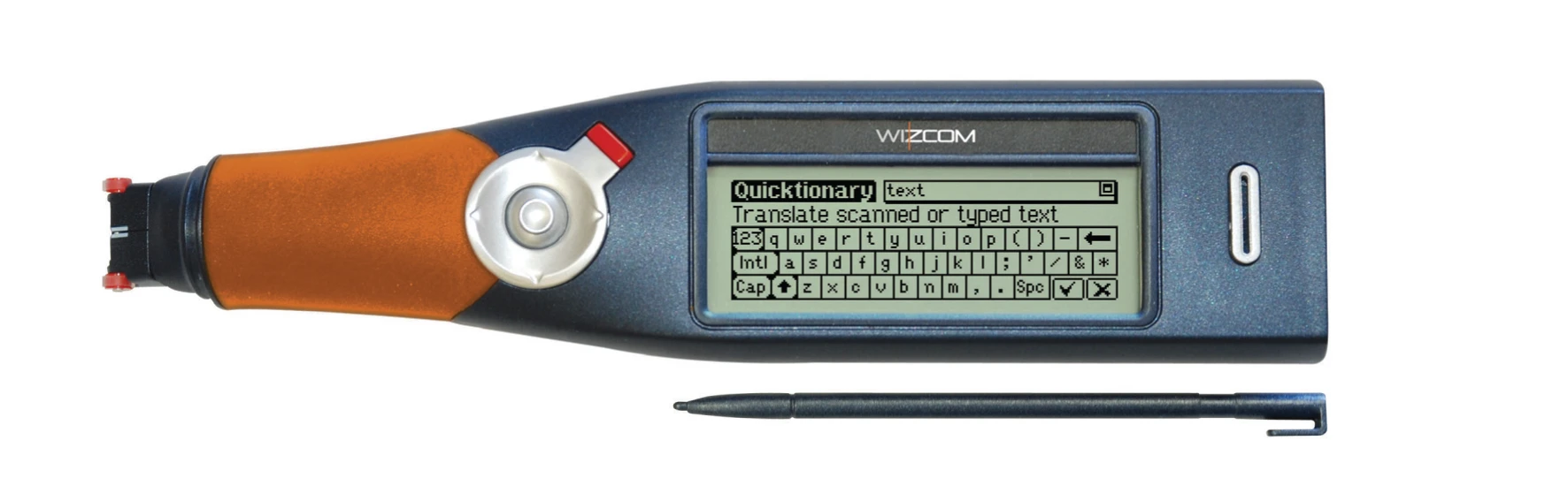 The five line, monochrome, 2.4 x 0.8-inch (61 x 20mm), 208 x 65 pixel resolution LCD touchscreen display offers either abridged or complete definition/translation and includes a virtual keyboard for manual input using the included stylus