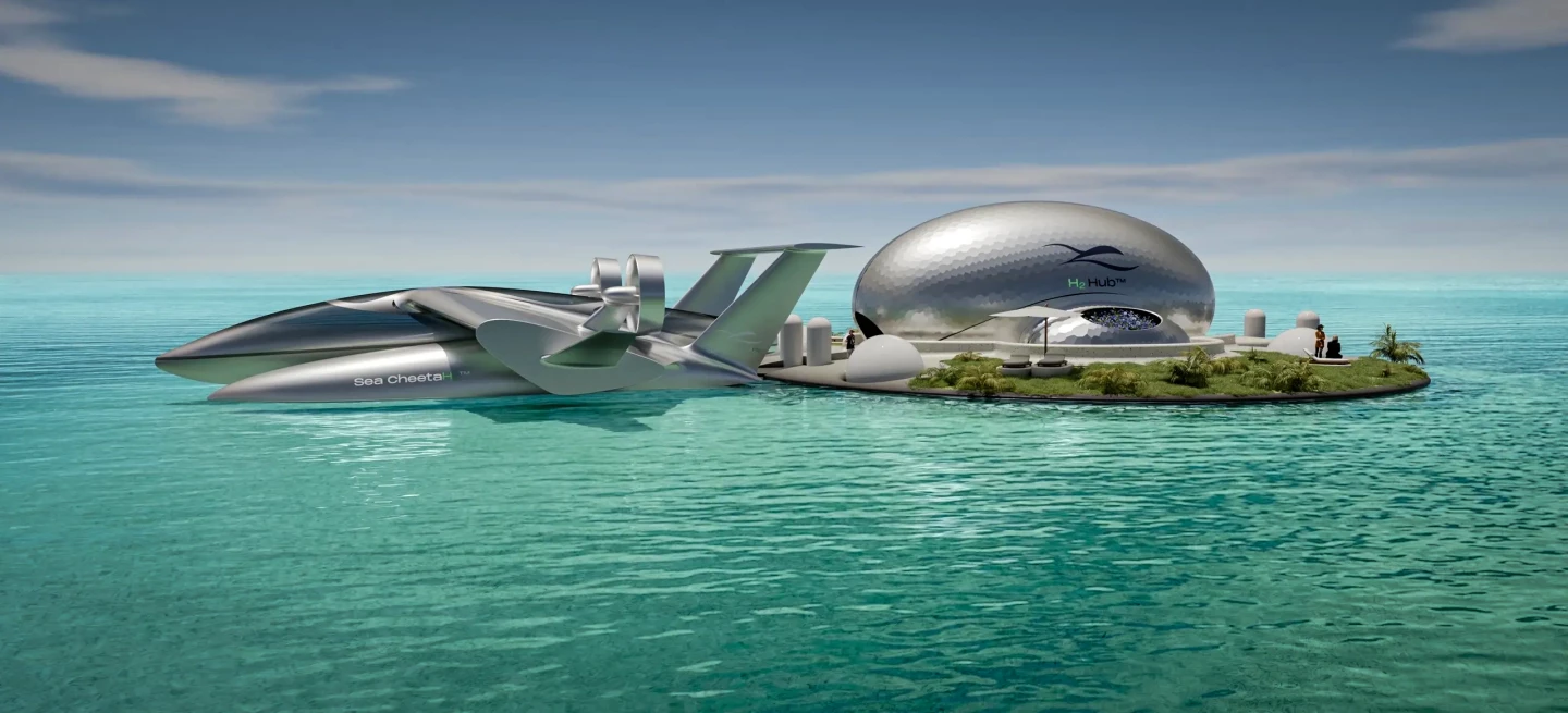 Through a partnership with H3 Dynamics, Sea Cheetah aims to build a network of hydrogen generation and fueling hubs, apparently shaped like eggs