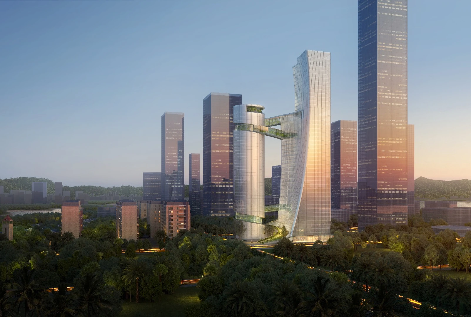 iCarbonX Headquarters' skyscrapers will rise to heights of 150 m (492 ft) and 200 m (656 ft)-tall