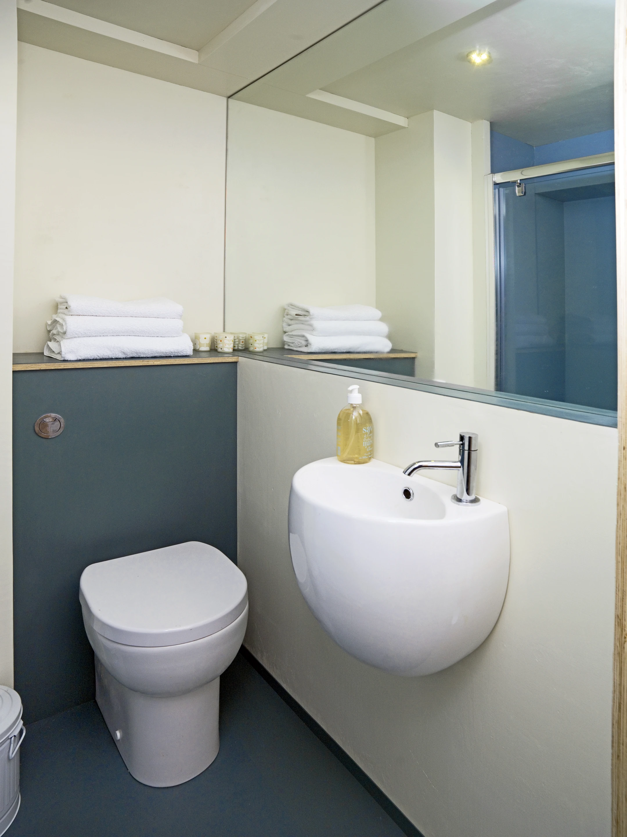 Shot of bathroom, can be outfitted with composting toilet (Photo: Echo)
