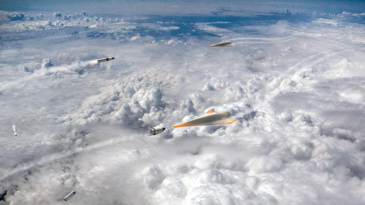Artist's concept of hypersonic missiles acting as interceptors