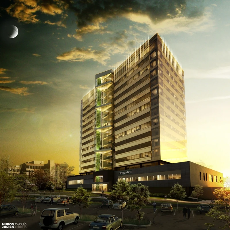 The wall is installed at the Desjardins building in Lévis, Quebec