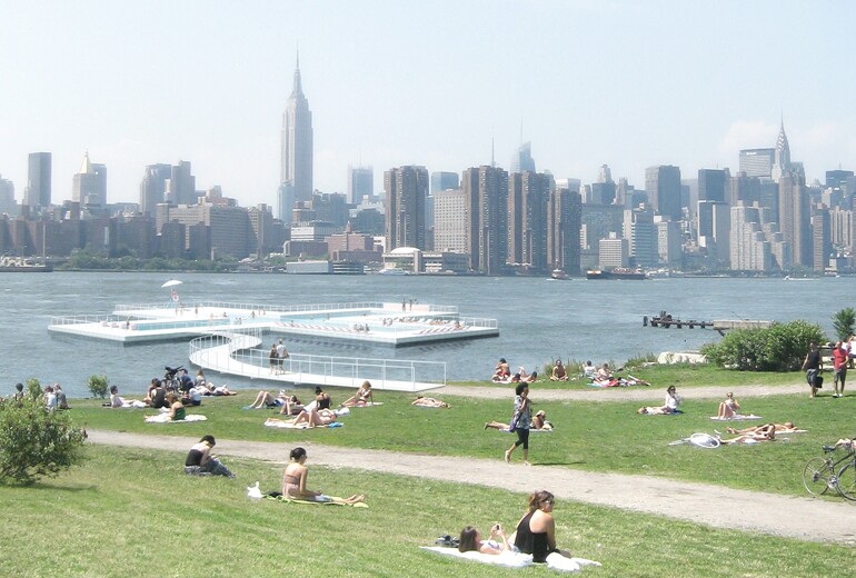 The Plus Pool is a proposed floating swimming pool, that would allow New Yorkers to swim in filtered river water (Image: Plus Pool)