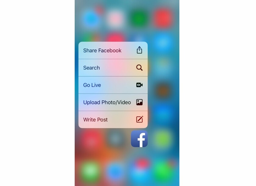 On a 3D Touch-equipped device, a deep press on an app icon pulls up a shortcut menu