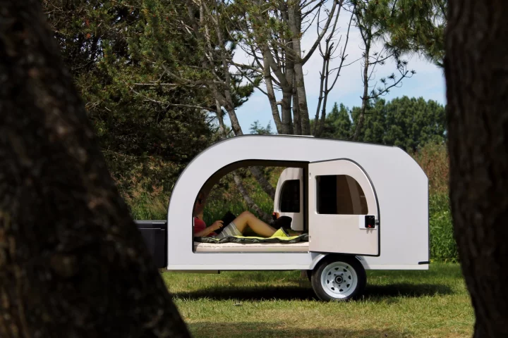 Lounging in the Droplet teardrop trailer