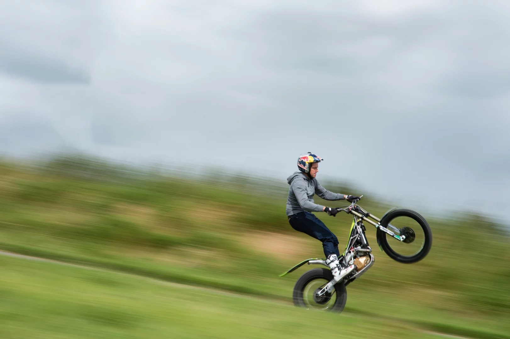 Wheelying down a hill is significantly tougher than going upwards