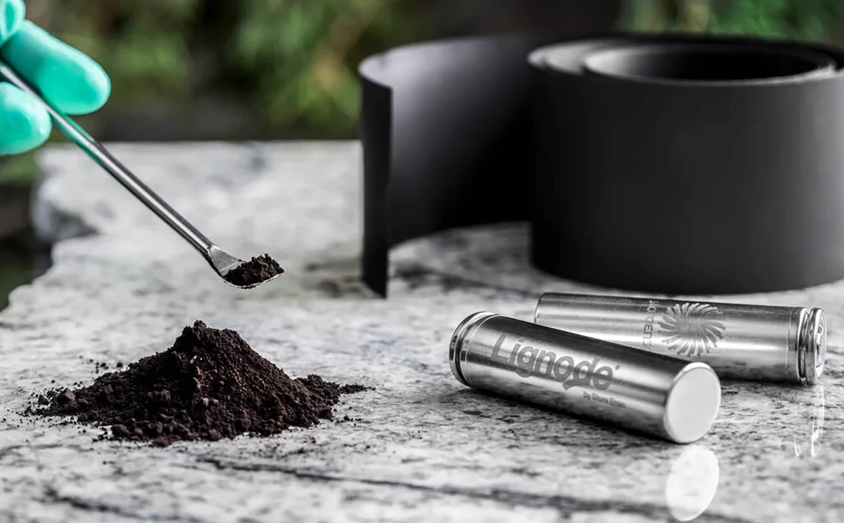 The raw lignin is refined into hard carbon powder that's used to create electrode sheets for use in the battery anode