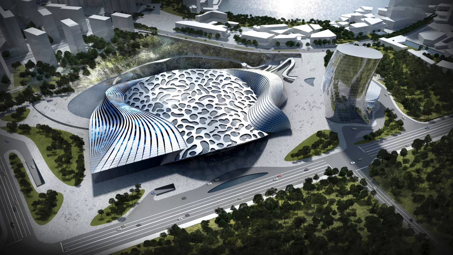 The structure will contain an indoor ski slope, water park and entertainment ice world (Image: Coop Himmelb(l)au)