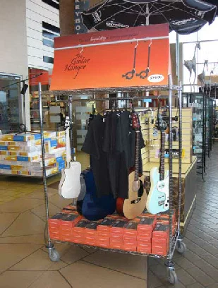 Retailers can use the Guitar Hanger to create a temporary display