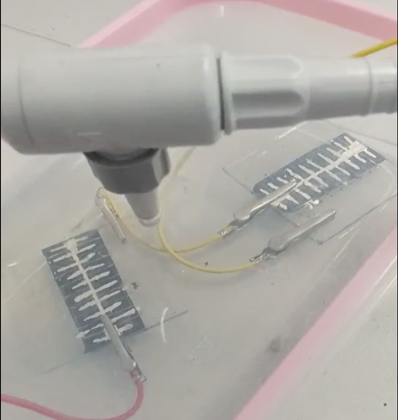 Células de prueba de laboratorio utilizadas para alimentar una calculadora de bolsillo