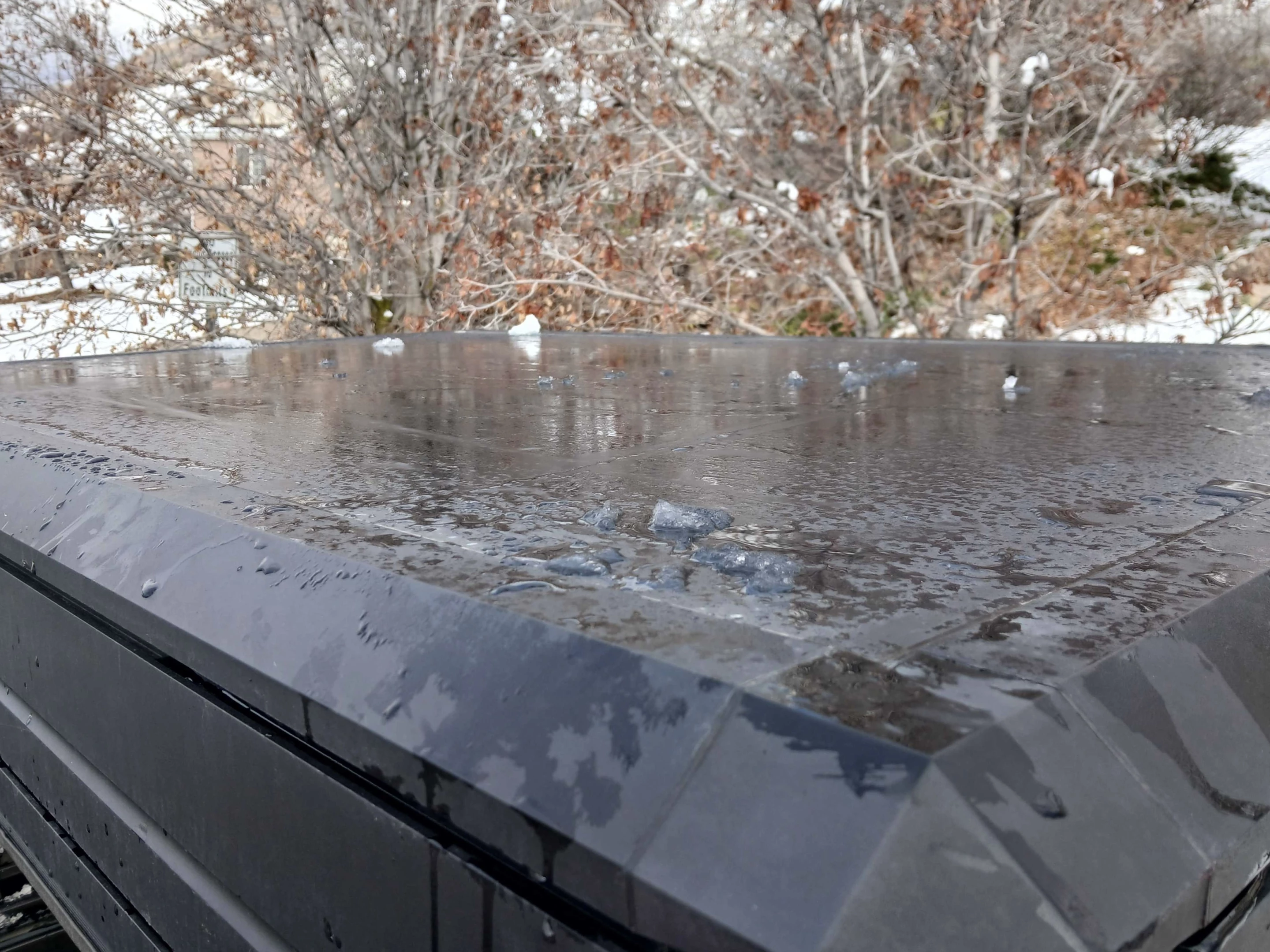 The flat Vision XL roof means the tent is 10 inches tall from end to end, side to side – snow clears pretty easily as we found out after a recent few inches, the trick is just getting up high enough to push it all off