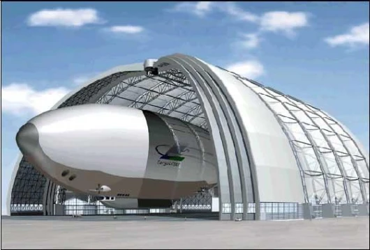 The hangar as originally envisaged with a Cargolifter under construction
