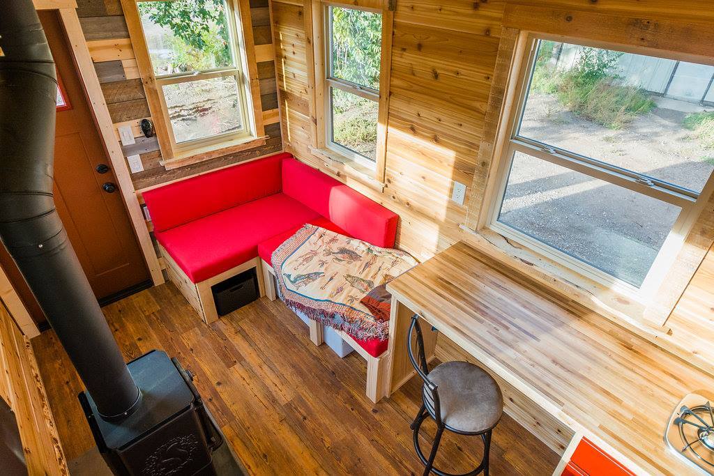 Top-down view of the living area in Davis's 22 ft Off-Grid Tiny Home