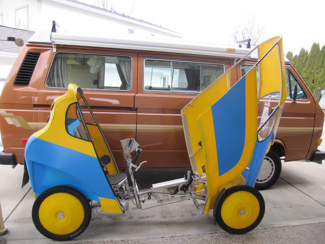 The hinged canopy gets tilted forward for entry and egress