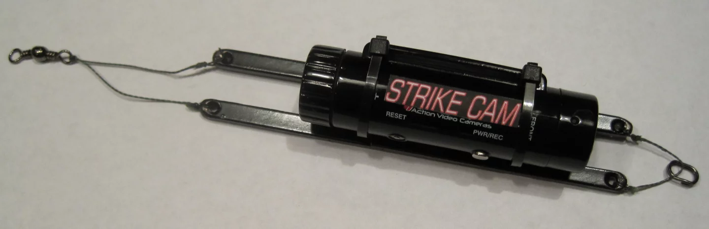 The Strike Cam is a waterproof video camera that sits between the end of the fishing line and the lure leader