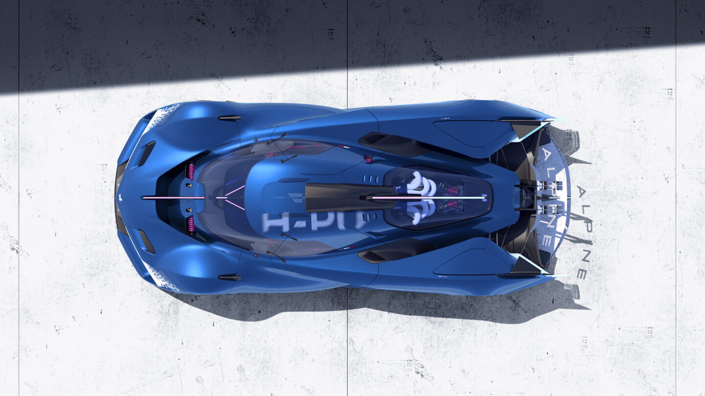 The all-new Alpenglow Hy6 showcases its cutting-edge hydrogen combustion engine with a glass cover that fits in naturally with the car's icy look