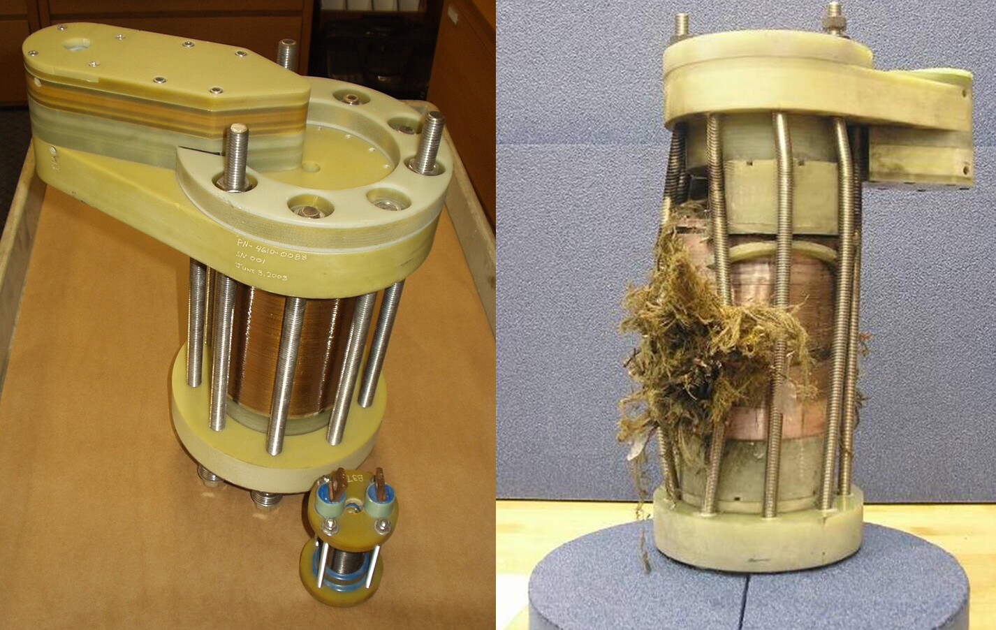 The LANL 80 Tesla pulsed test magnet before and after 10 pulses