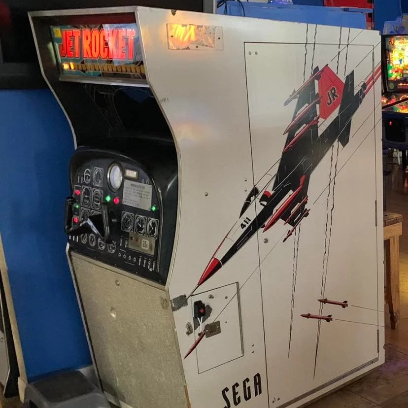 The Jet Rocket cabinet measured 1.2 m deep by 0.8 m wide by 1.8 m tall (47.5 by 31.5 by 71.5 in)
