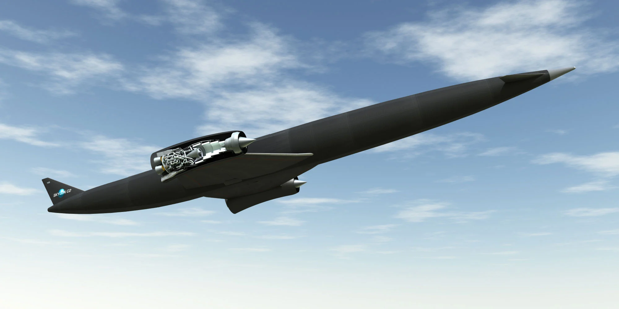 A rendering of SKYLON in flight, showing the SABRE engine