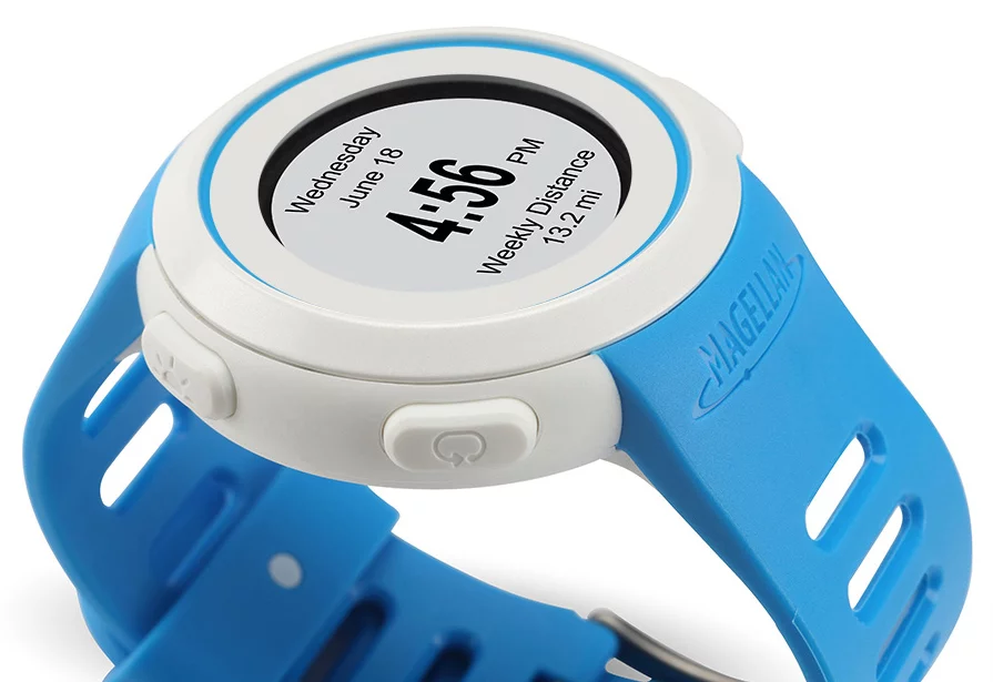 Four customizable buttons on the side of the watch give users control of their fitness apps