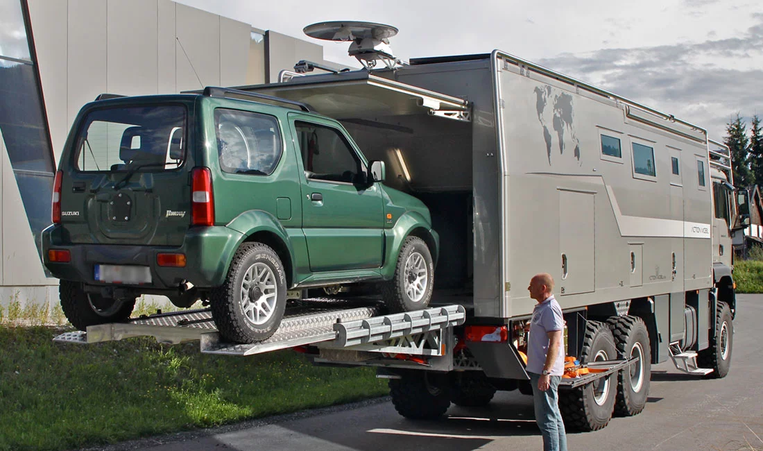 The Action Mobil Atacama 7900 has a built-in garage of its own